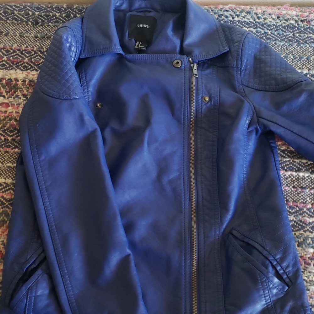 Blue vegan leather jacket